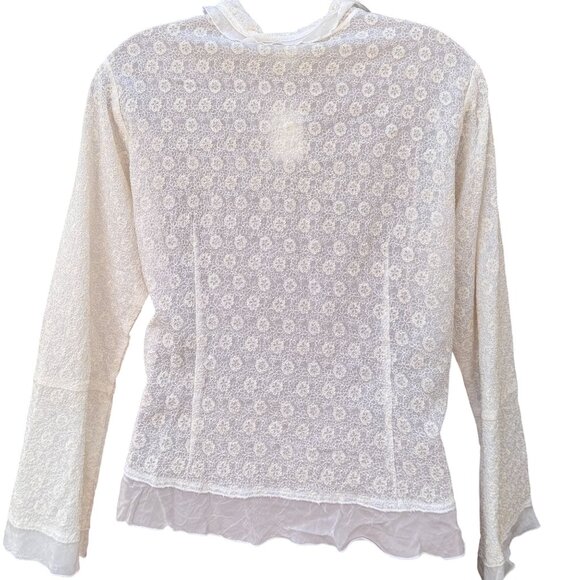 J.Jill Textured Lace Button-Up Blouse Size 2X White Ivory Sheer Ruffled Hem NEW - Picture 5 of 15